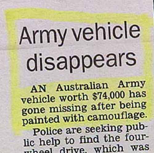 Missing Army vehicle